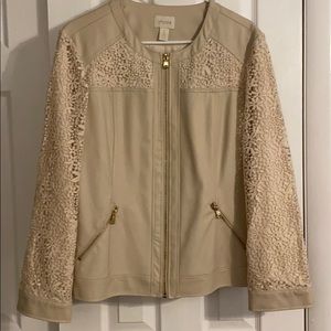 Chico’s Faux Leather/Lace Zip-up Jacket